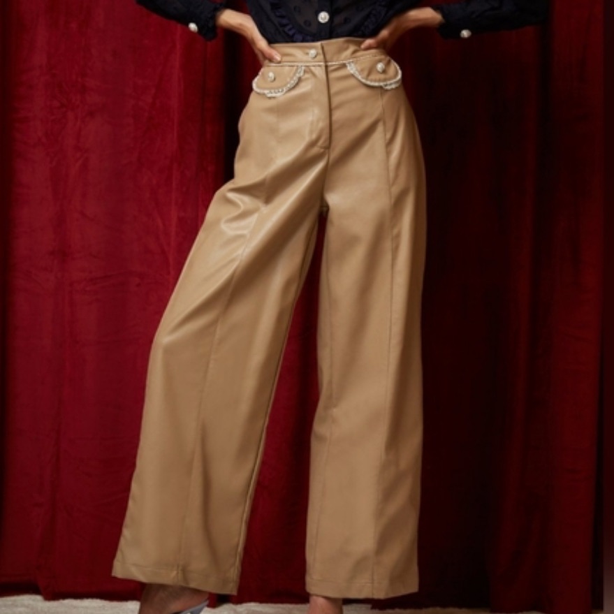 Nwot Sister Jane Genuine Leather Women’s Tan Straight-Leg Pants